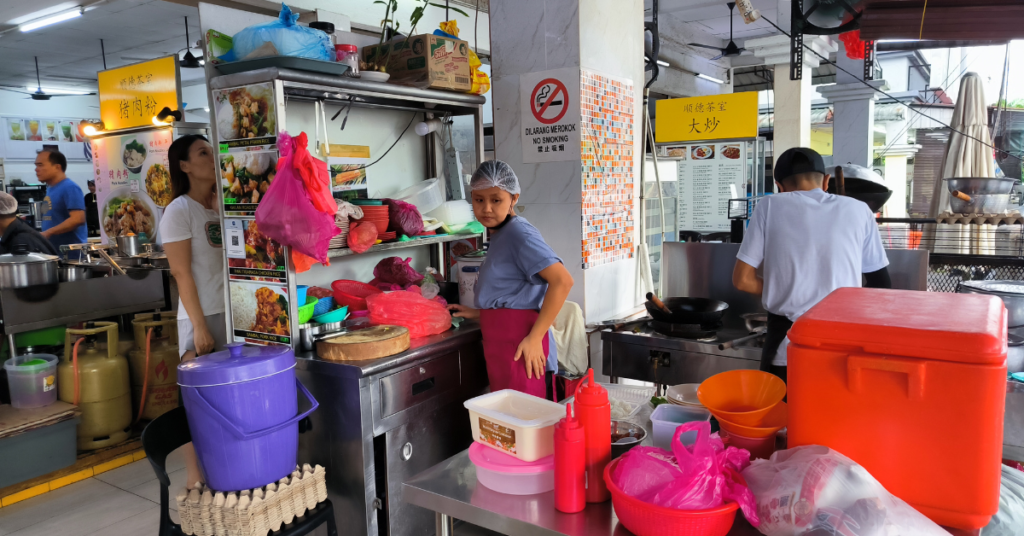 food stall with hairnets